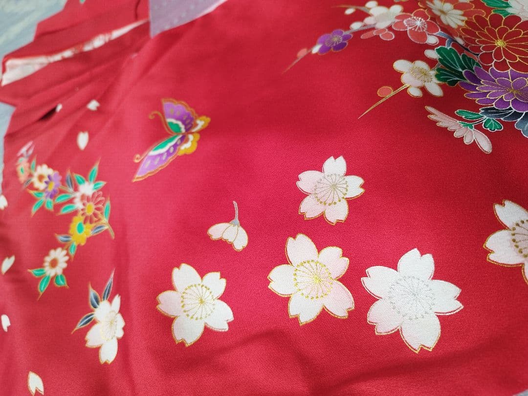 桜柄 7歳着物 七五三祝い着【美品・正絹】つくり帯セット