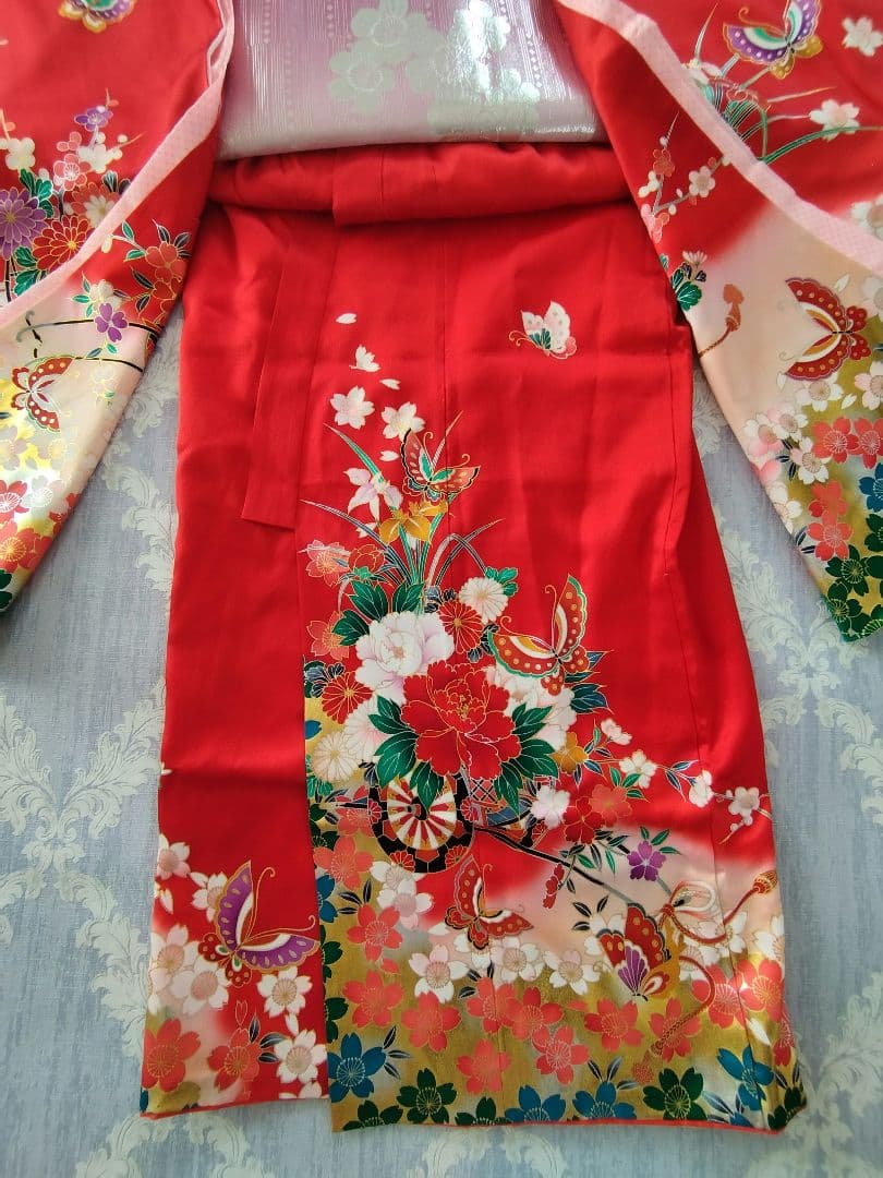 桜柄 7歳着物 七五三祝い着【美品・正絹】つくり帯セット