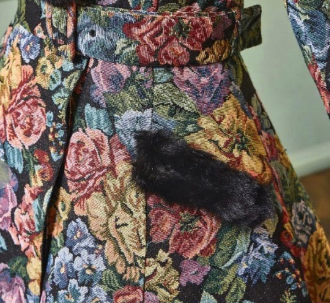 【超希少・3L】新品 くる実 しまむら ロングコート ゴブラン 花柄 BLACK