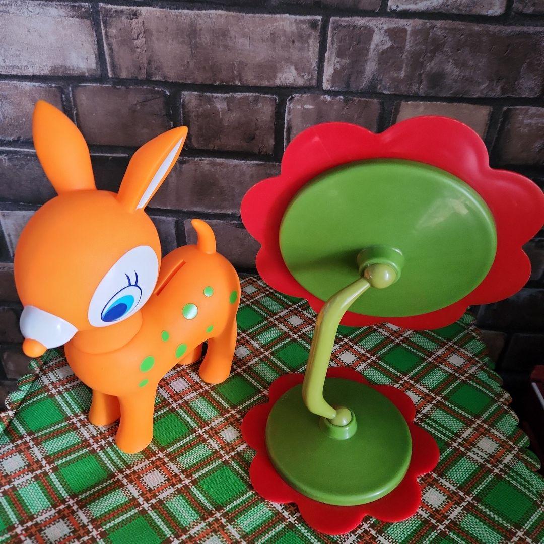 ☘️昭和レトロポップ☘️オレンジ色の子鹿貯金箱&フラワーミラー
