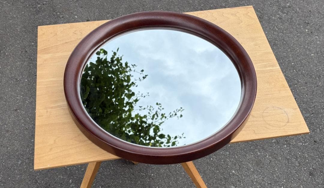 秋田木工 ウォールミラー 壁掛け 鏡 丸型 直径約40ｃｍ 曲木 柳宗理