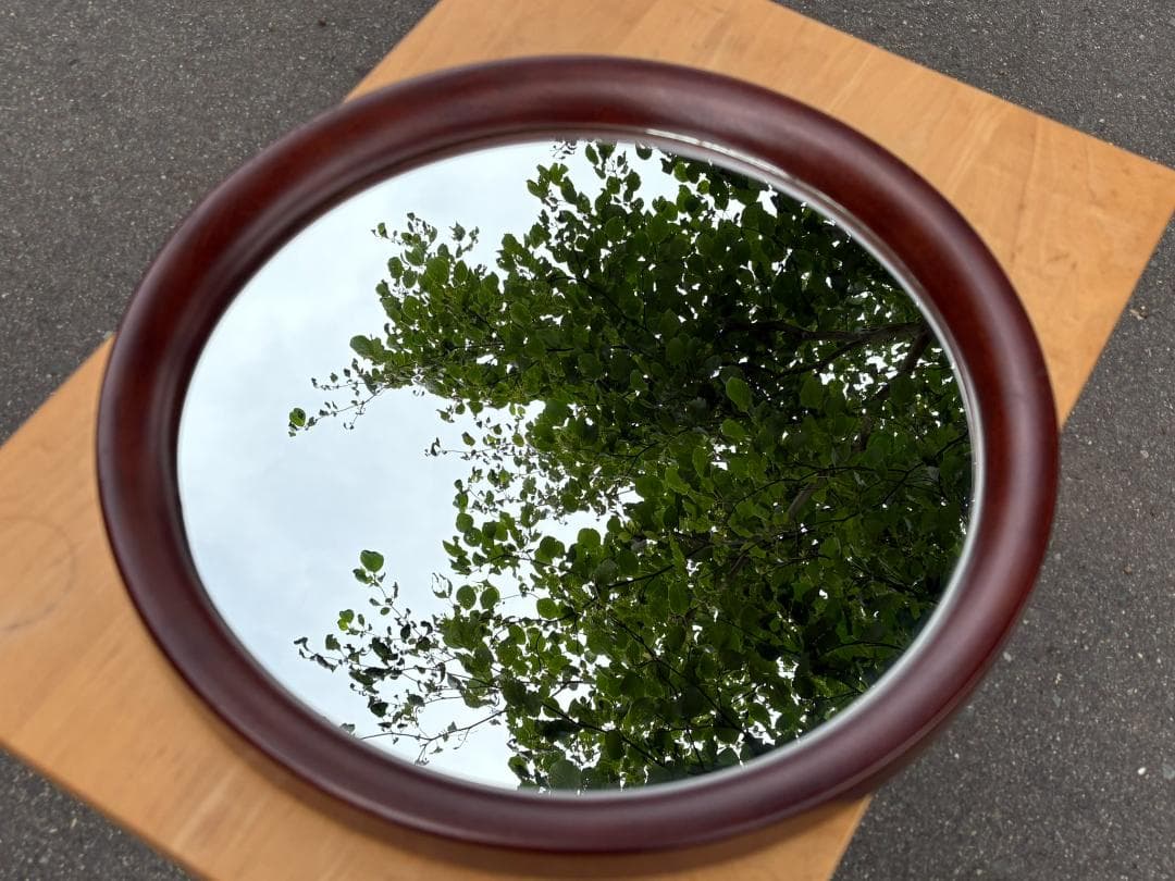 秋田木工 ウォールミラー 壁掛け 鏡 丸型 直径約40ｃｍ 曲木 柳宗理