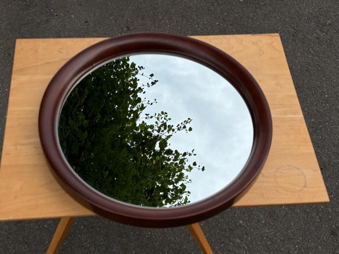 秋田木工 ウォールミラー 壁掛け 鏡 丸型 直径約40ｃｍ 曲木 柳宗理