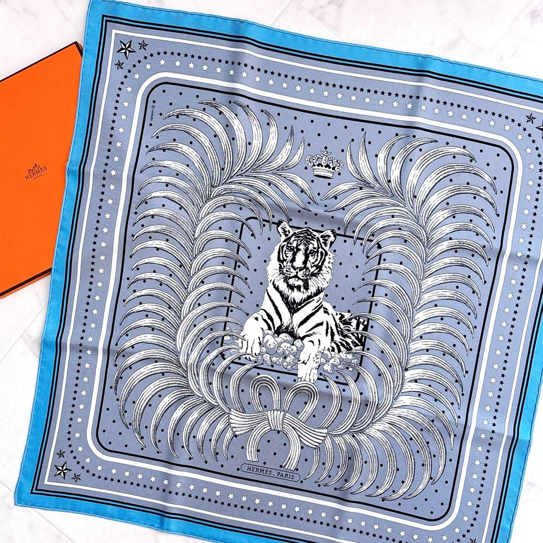 【美品】エルメス　カレ55 　王者の虎　タイガーロイヤル　シルクスカーフ