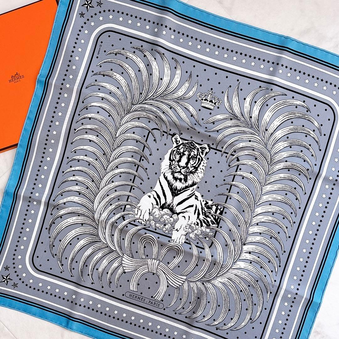 【美品】エルメス　カレ55 　王者の虎　タイガーロイヤル　シルクスカーフ