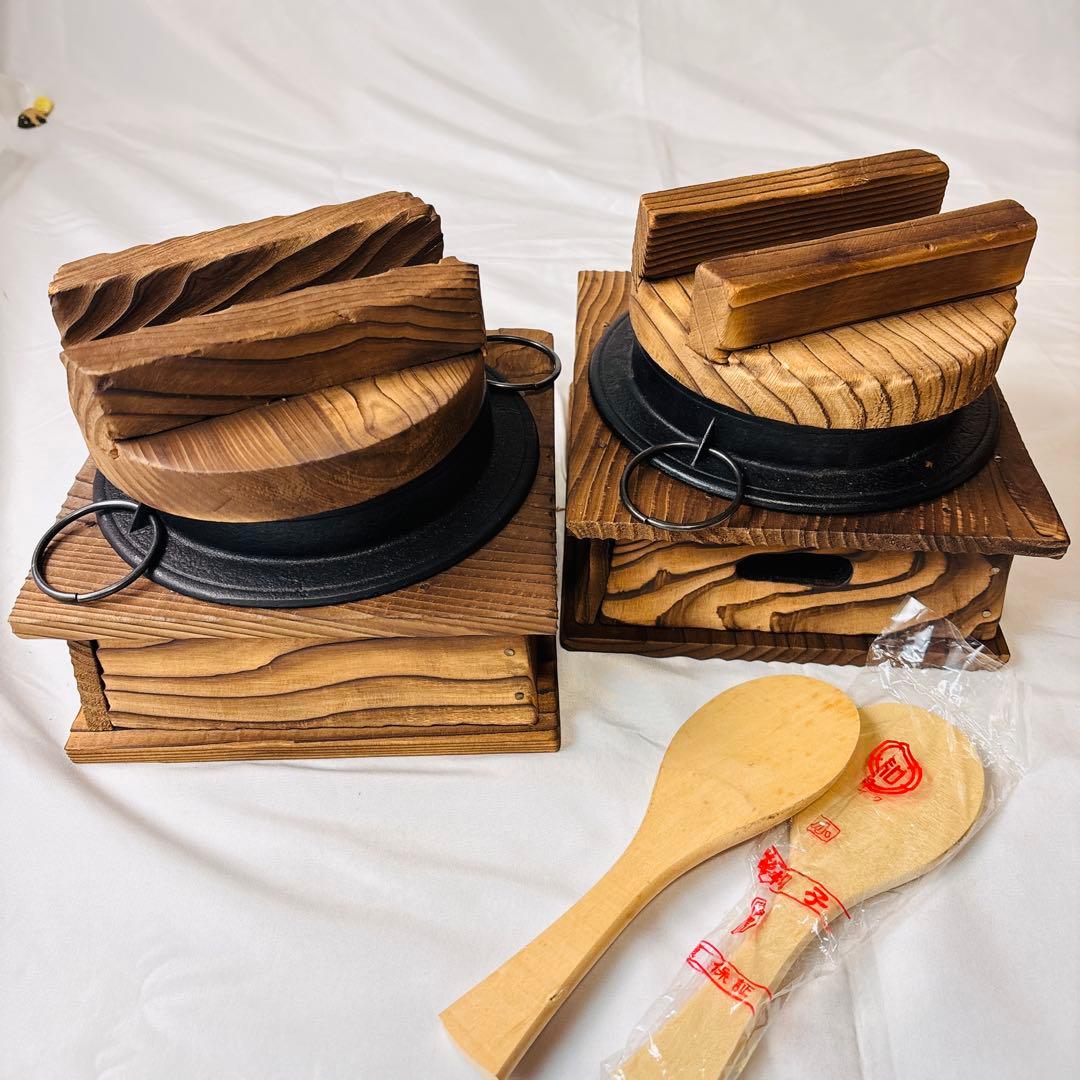 美品 南部鉄器 鉄鍋 2点セット 木蓋・しゃもじ付 及源 盛栄堂 OIGEN 春