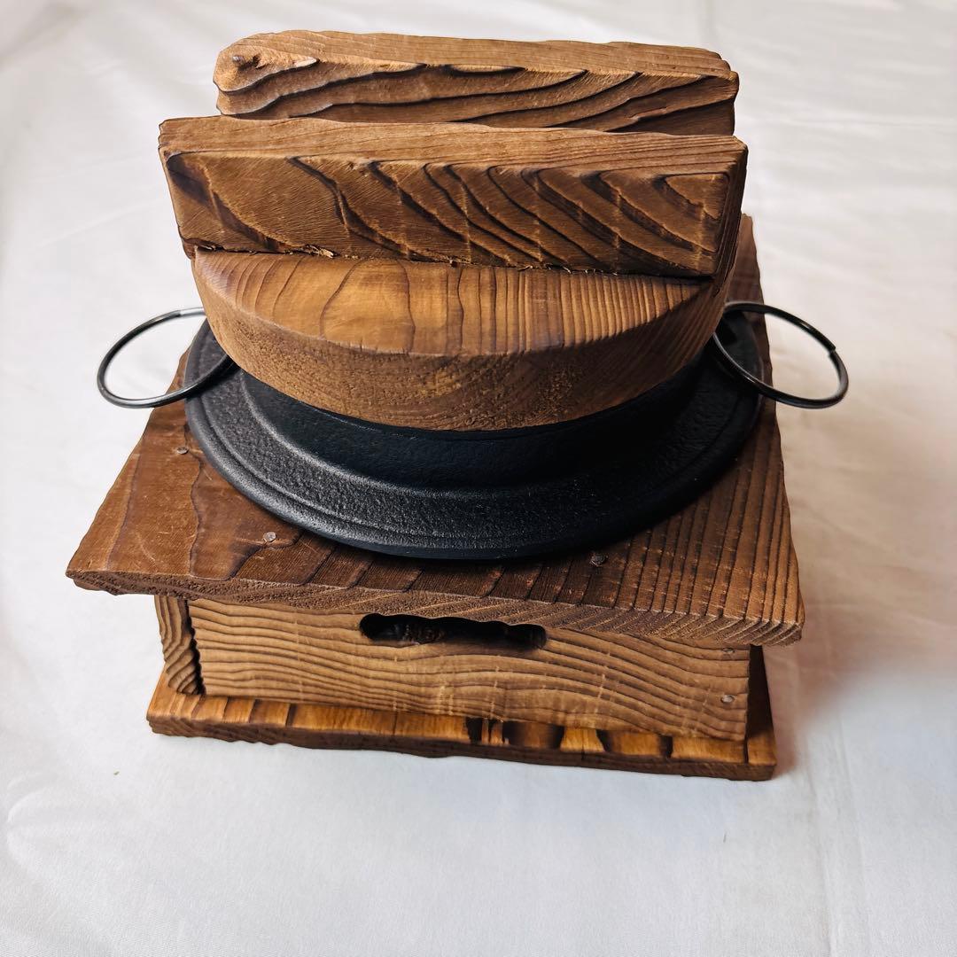 美品 南部鉄器 鉄鍋 2点セット 木蓋・しゃもじ付 及源 盛栄堂 OIGEN 春