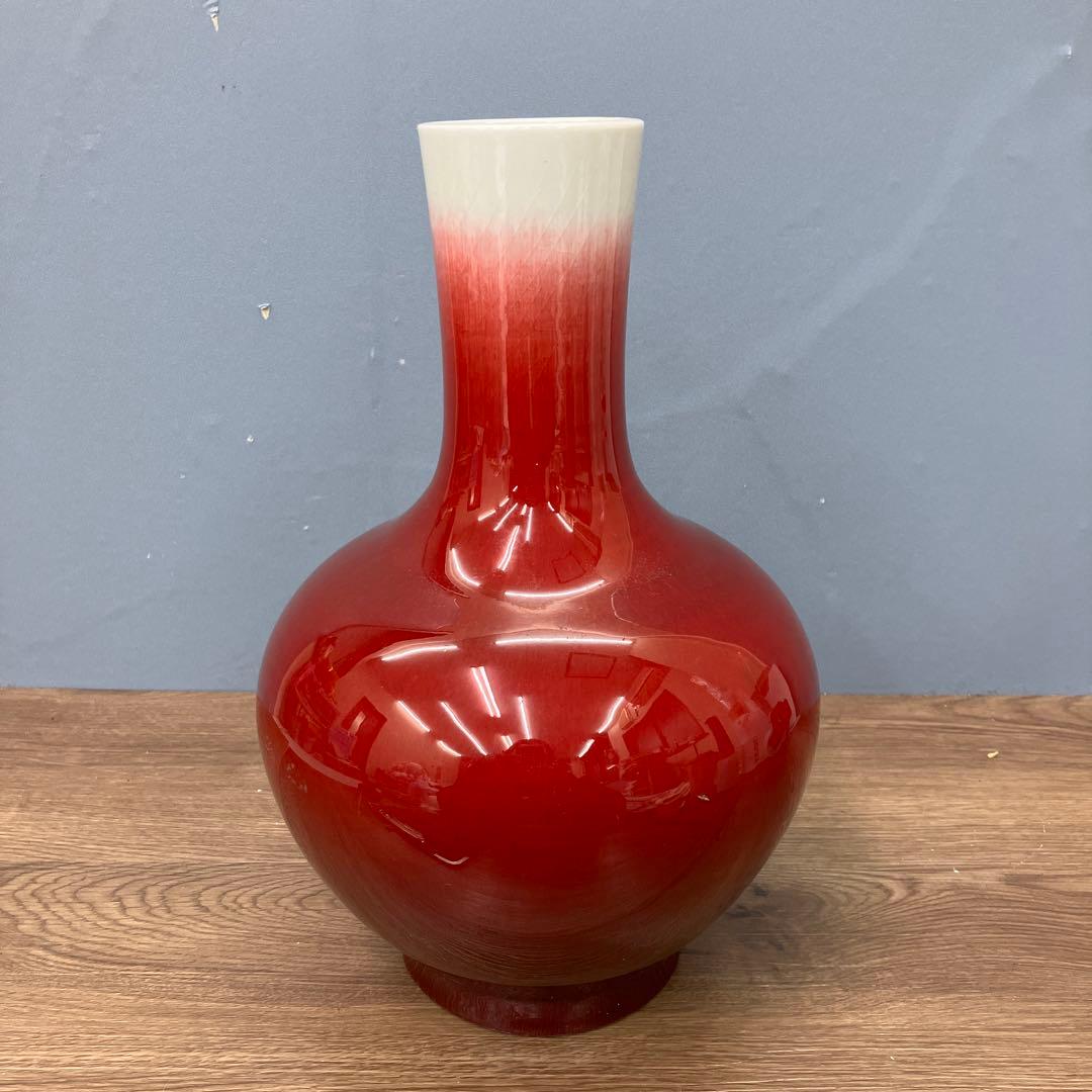 4F 中国名陶 景徳鎮製 郎窯紅（赤釉）花瓶 骨董 古美術品 花瓶 花器