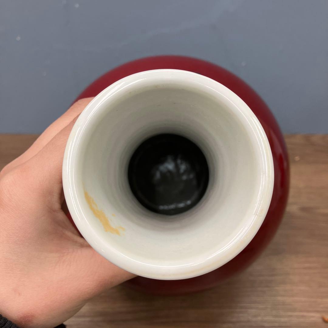 4F 中国名陶 景徳鎮製 郎窯紅（赤釉）花瓶 骨董 古美術品 花瓶 花器