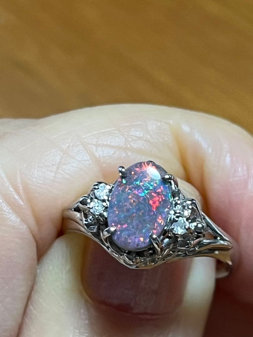 遊色きれい❣️Ptブラックオパールリング