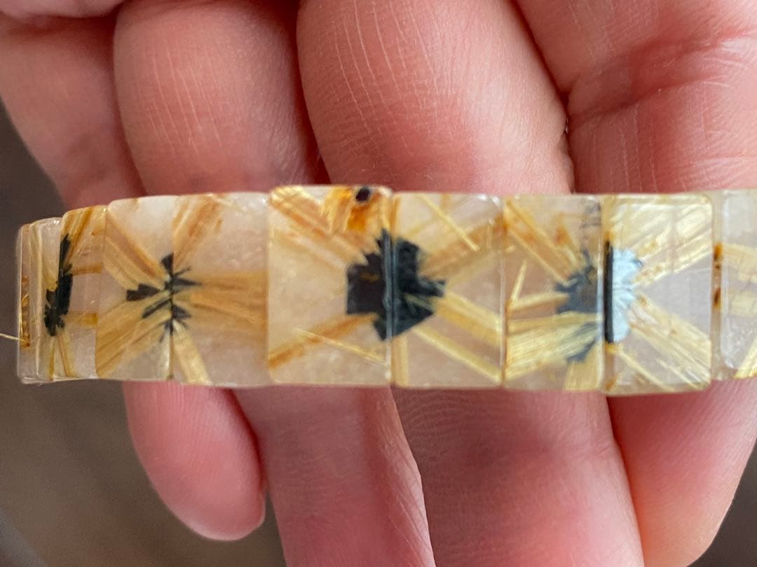 天然石ブレスレット 太陽放射タイチンルチルクォーツ バングル