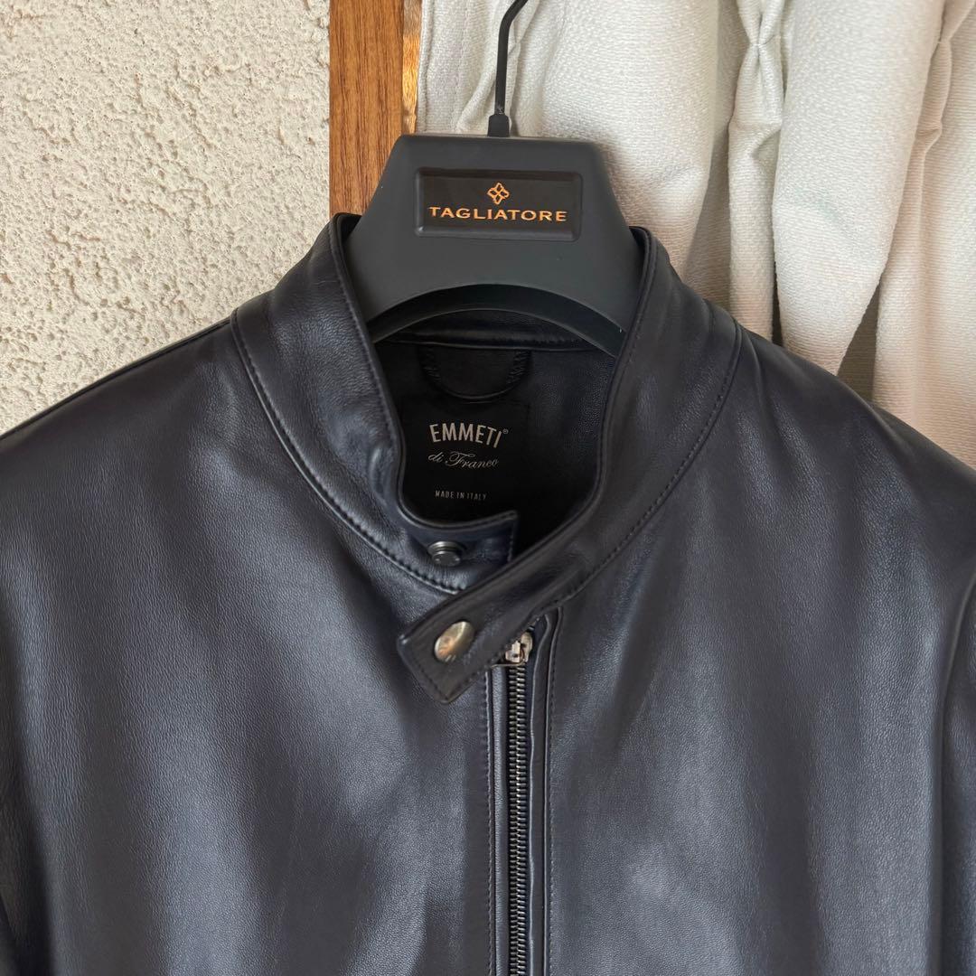 【専用】EMMETI Juri シングルライダースジャケット 羊革 濃紺 46