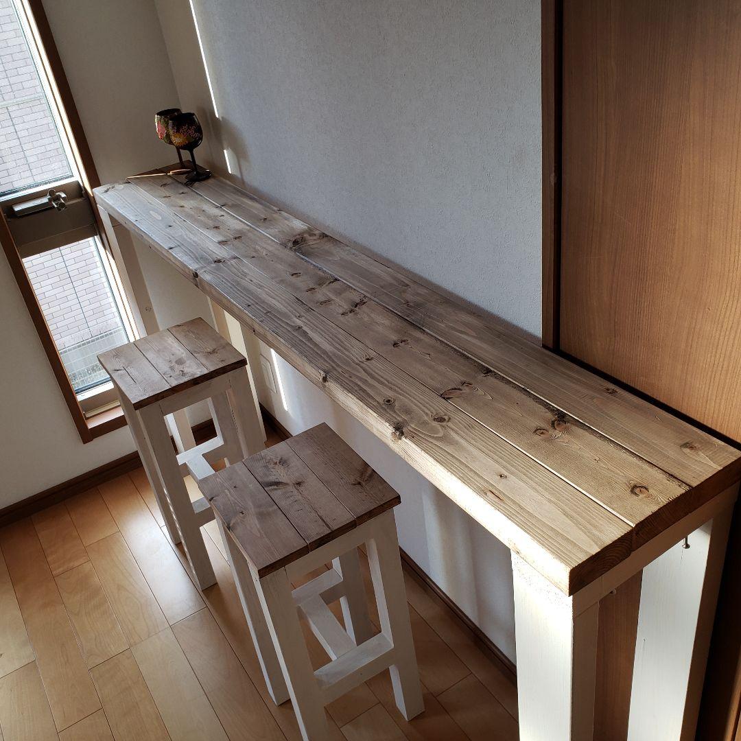 150×35 90 カウンターテーブル 無垢材　アンティーク風　木目調　天然素材