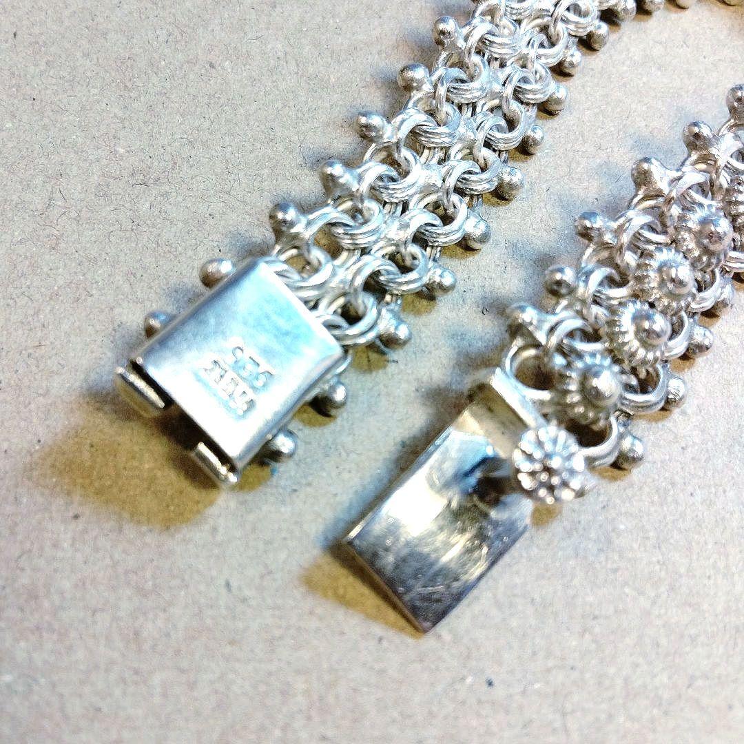 約18.5cm シルバー 925 ハンドメイド フラワーモチーフ ブレスレット