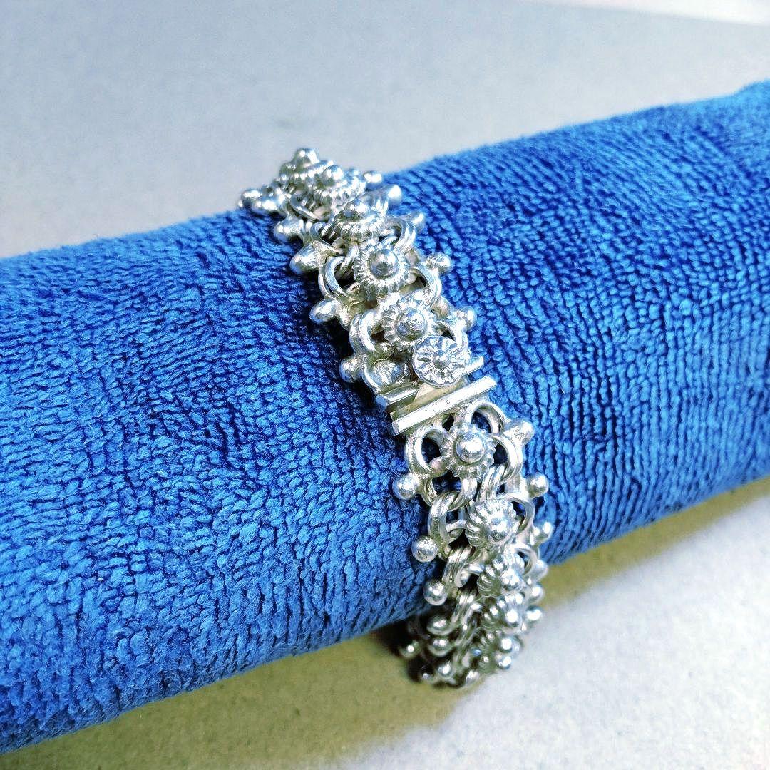 約18.5cm シルバー 925 ハンドメイド フラワーモチーフ ブレスレット