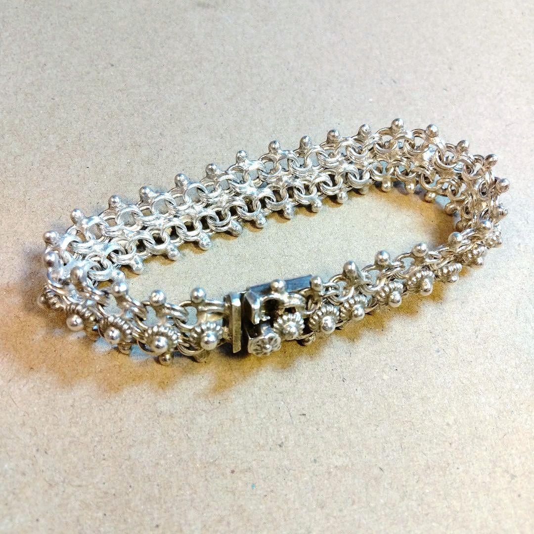 約18.5cm シルバー 925 ハンドメイド フラワーモチーフ ブレスレット