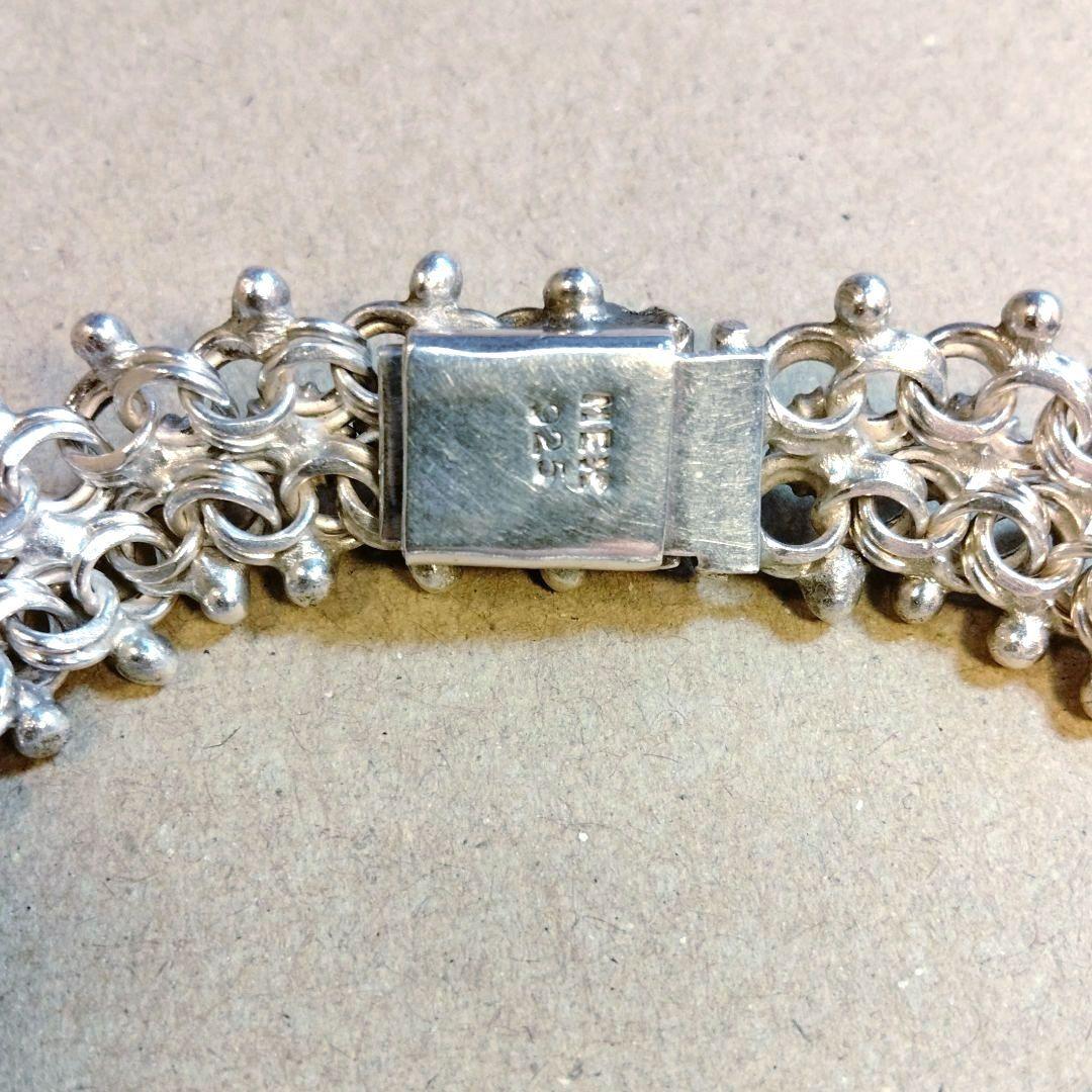 約18.5cm シルバー 925 ハンドメイド フラワーモチーフ ブレスレット