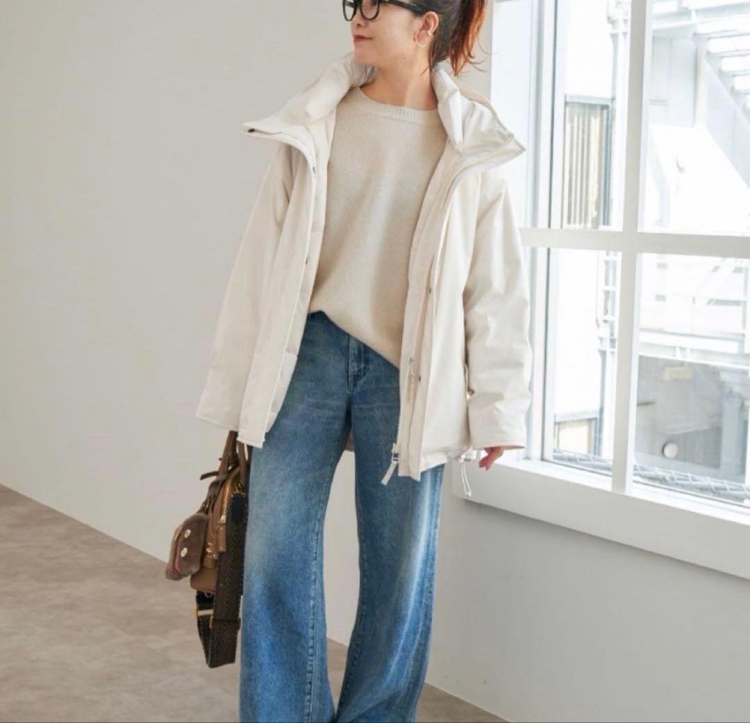 Spick & Span 撥水フーデッドダウンハーフコート ホワイト