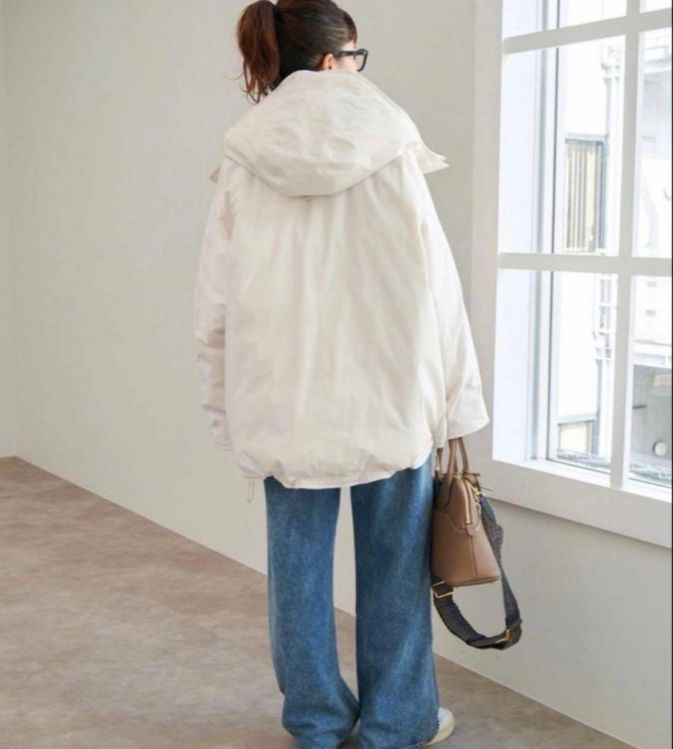 Spick & Span 撥水フーデッドダウンハーフコート ホワイト