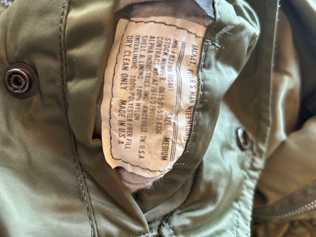 90s アメリカ製　MA-1フライトジャケット オリーブグリーン