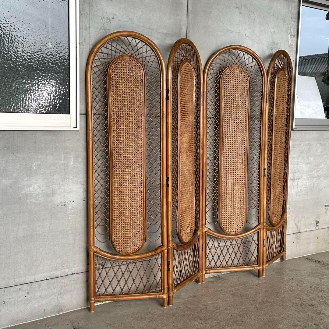꧁オールドラタン꧂4連パーティション　間仕切り　藤　アジアン　アンティーク