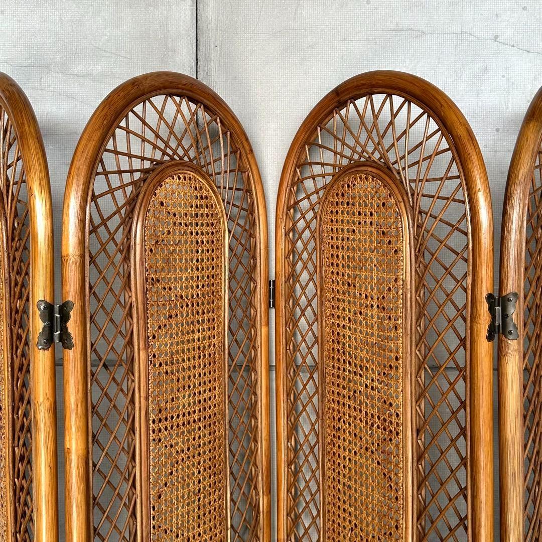 ꧁オールドラタン꧂4連パーティション　間仕切り　藤　アジアン　アンティーク