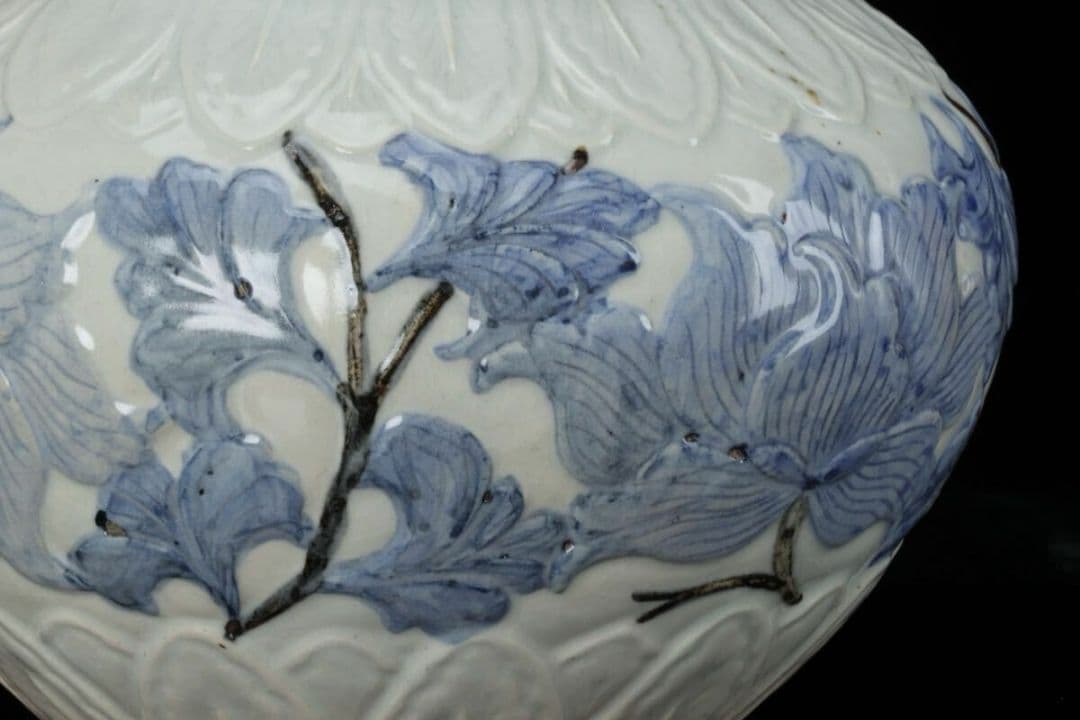 韓国人間文化財 安東五 作 樊川窯 李朝 高麗 古陶磁器 壺 共箱 染付辰砂