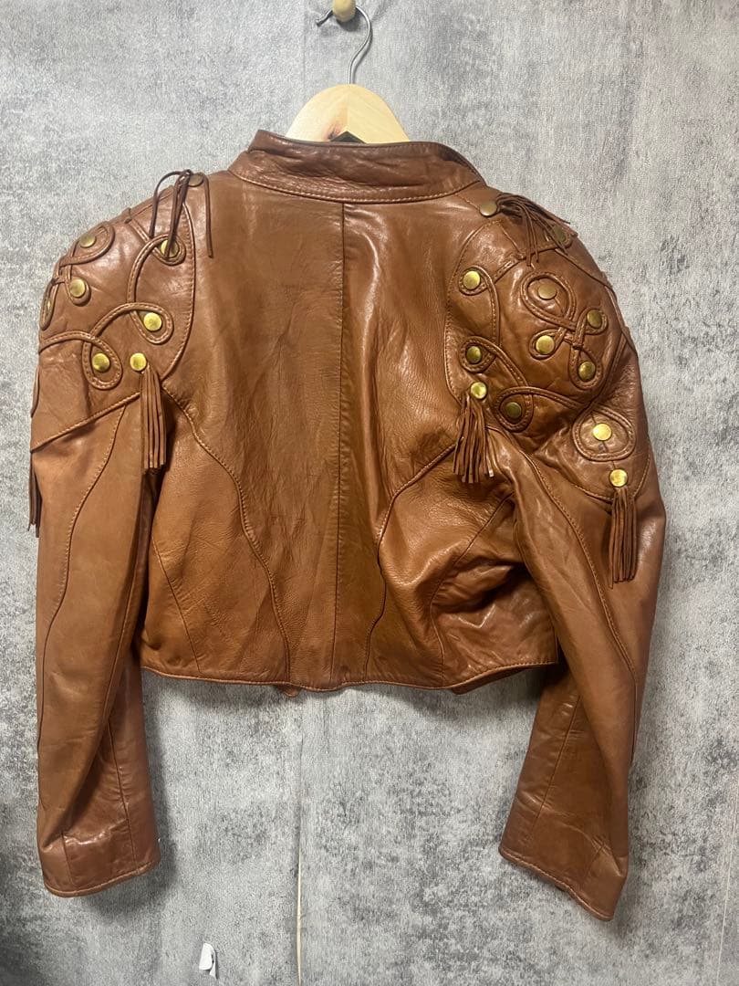 UK製ヴィンテージGapelle レザージャケット フリンジスタッズ本革ブラウン