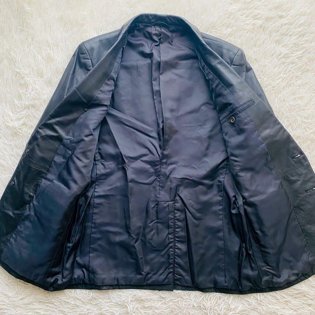日本製光沢カウレザー●極美品●2Bシングルブレストテーラードジャケット 本革 M