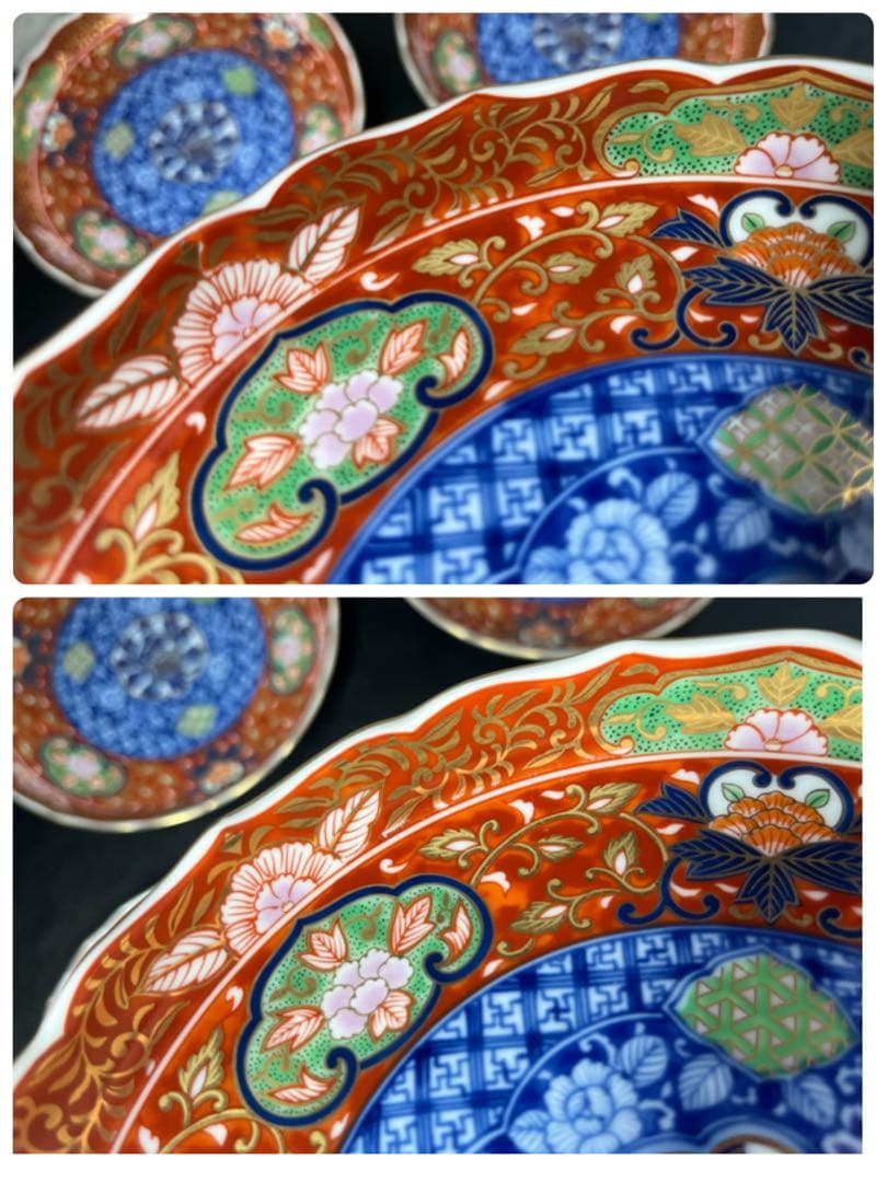 庫山窯　染錦牡丹　和皿揃　皿　5枚