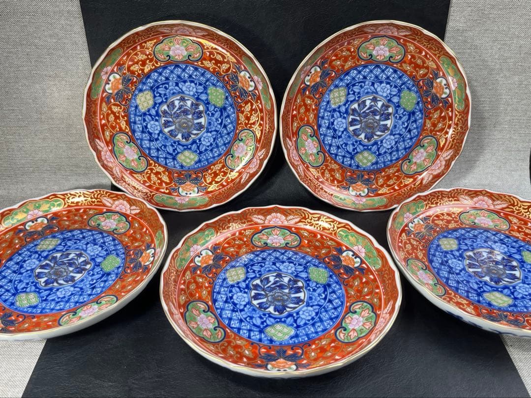 庫山窯　染錦牡丹　和皿揃　皿　5枚