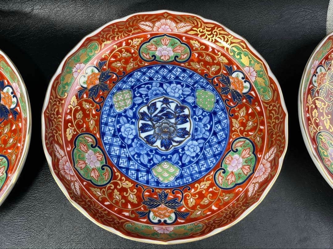 庫山窯　染錦牡丹　和皿揃　皿　5枚