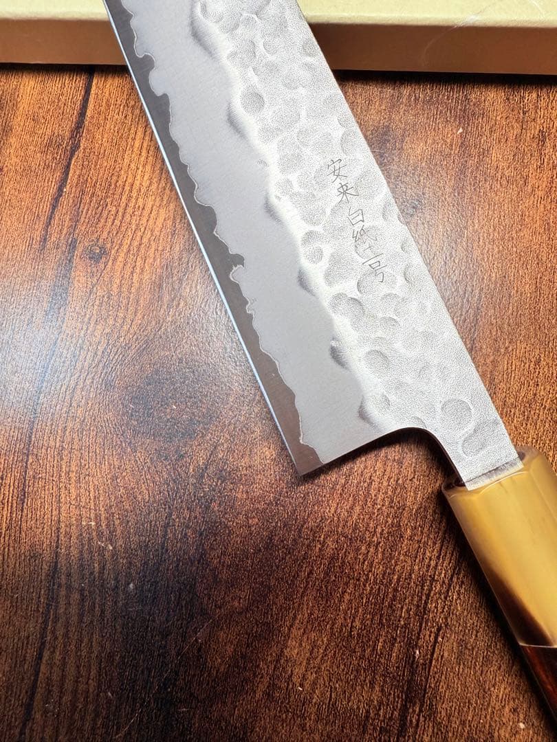 助松　牛刀 切付　7寸　白紙ニ号　包丁　紫檀白水牛八角柄