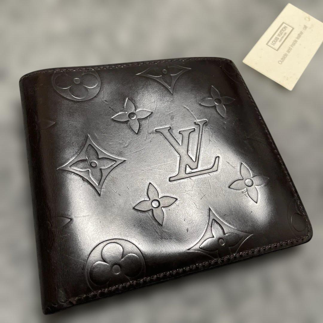 Louis Vuitton モノグラムグラセ 二つ折り財布 ダークブラウン