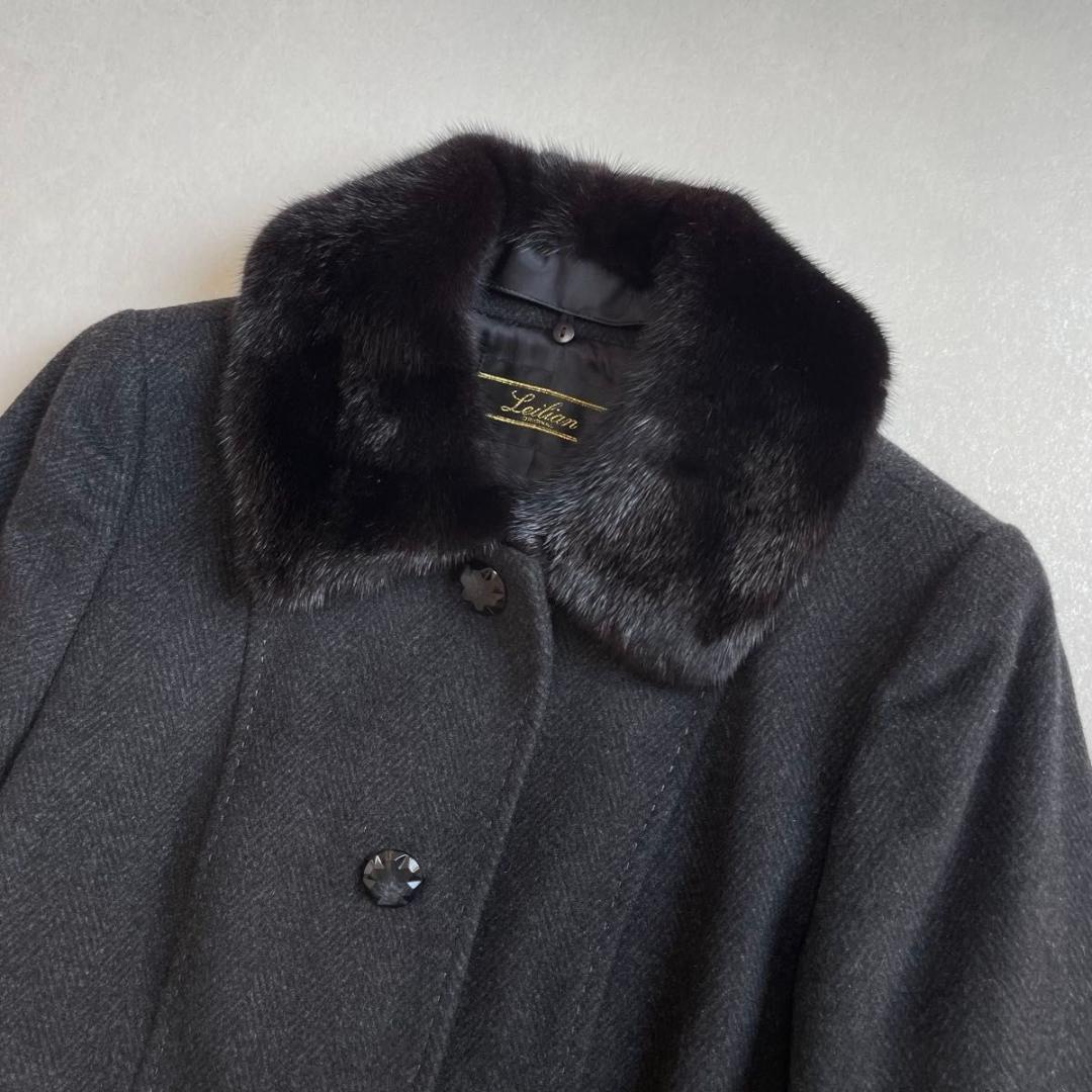 美品 レリアン 高級 カシミア100% ミンクファー ロングコート サイズ9