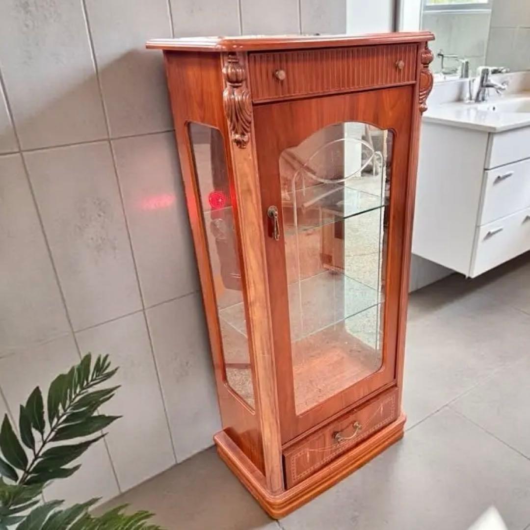 【象嵌】アンティーク ガラスキャビネット 飾り棚 イタリア ヴィンテージ レア