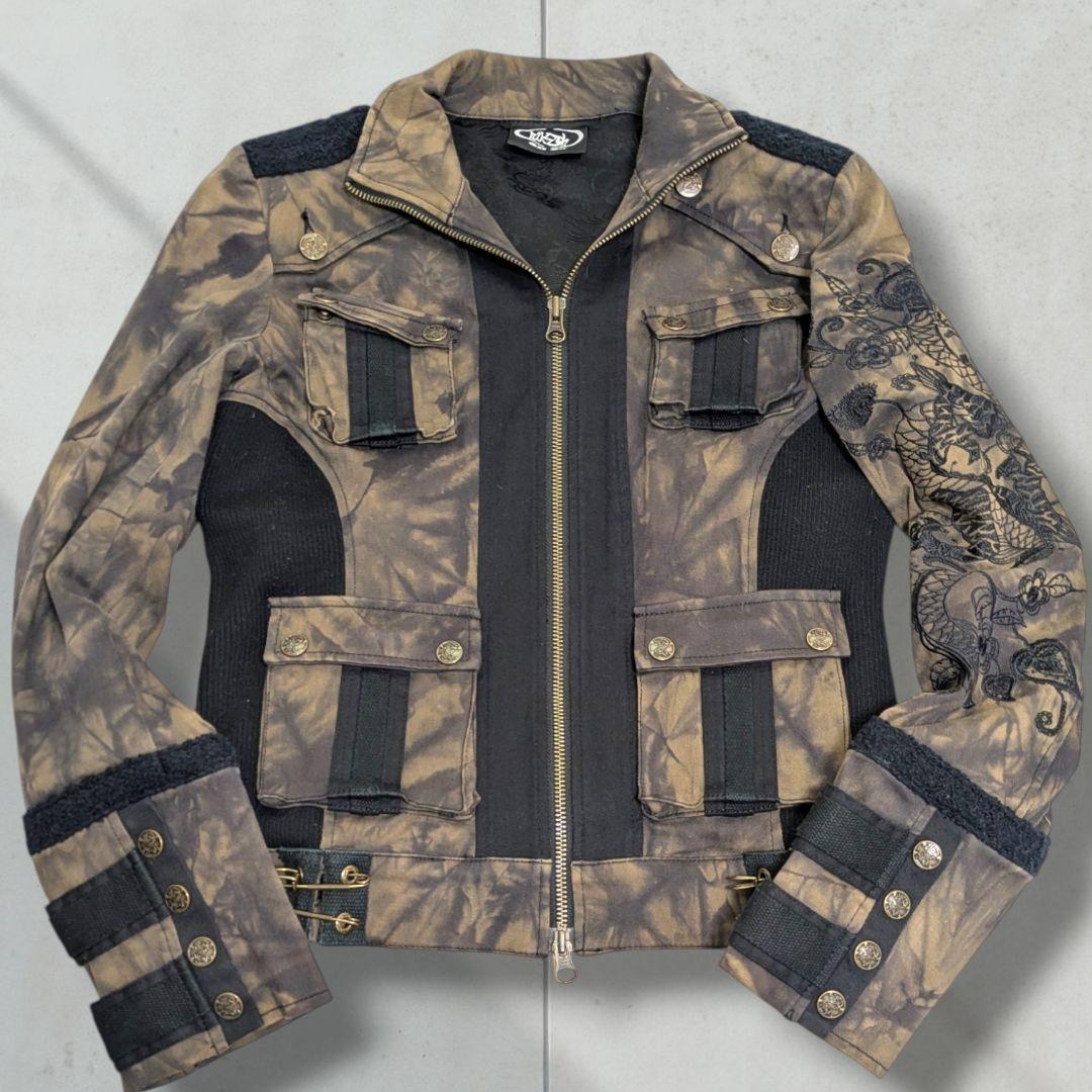 【美品】オッズオンジャパン 短丈 ミリタリージャケット 龍刺繍　個性的