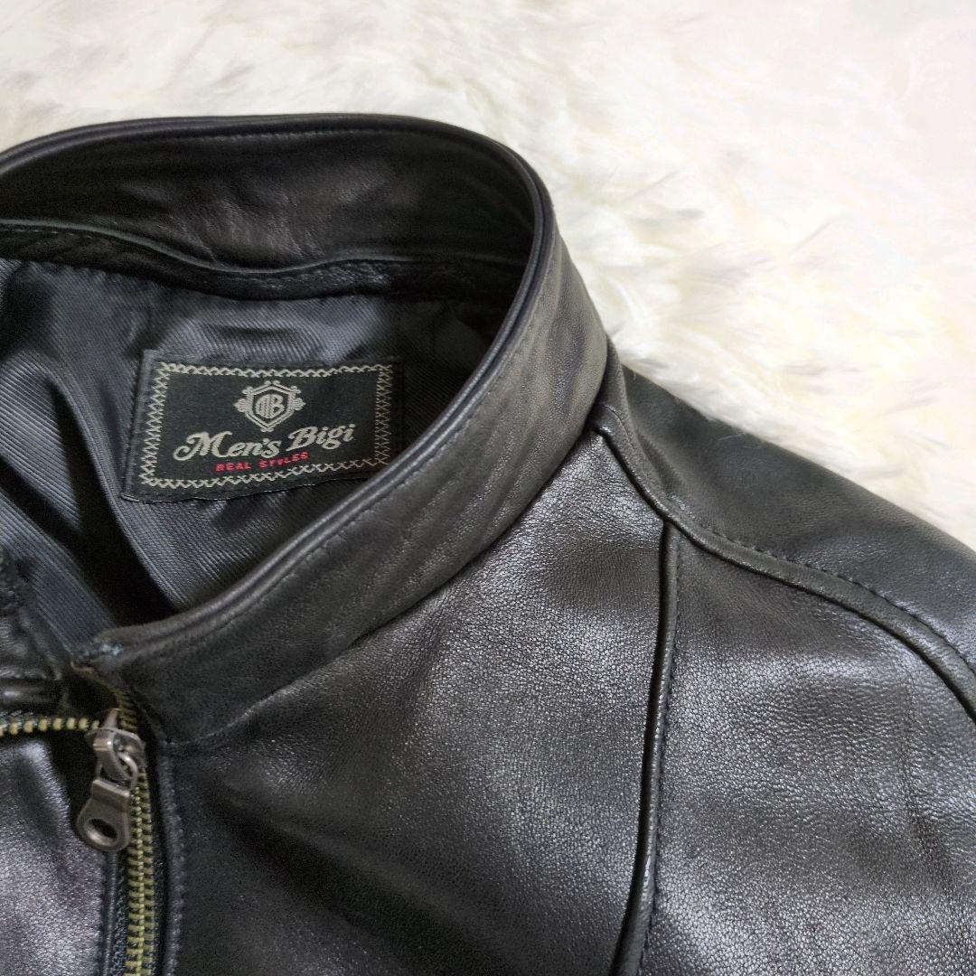 メンズビギ　羊革　ラムレザー　シングル　ジャケット　2way　ブラック　黒