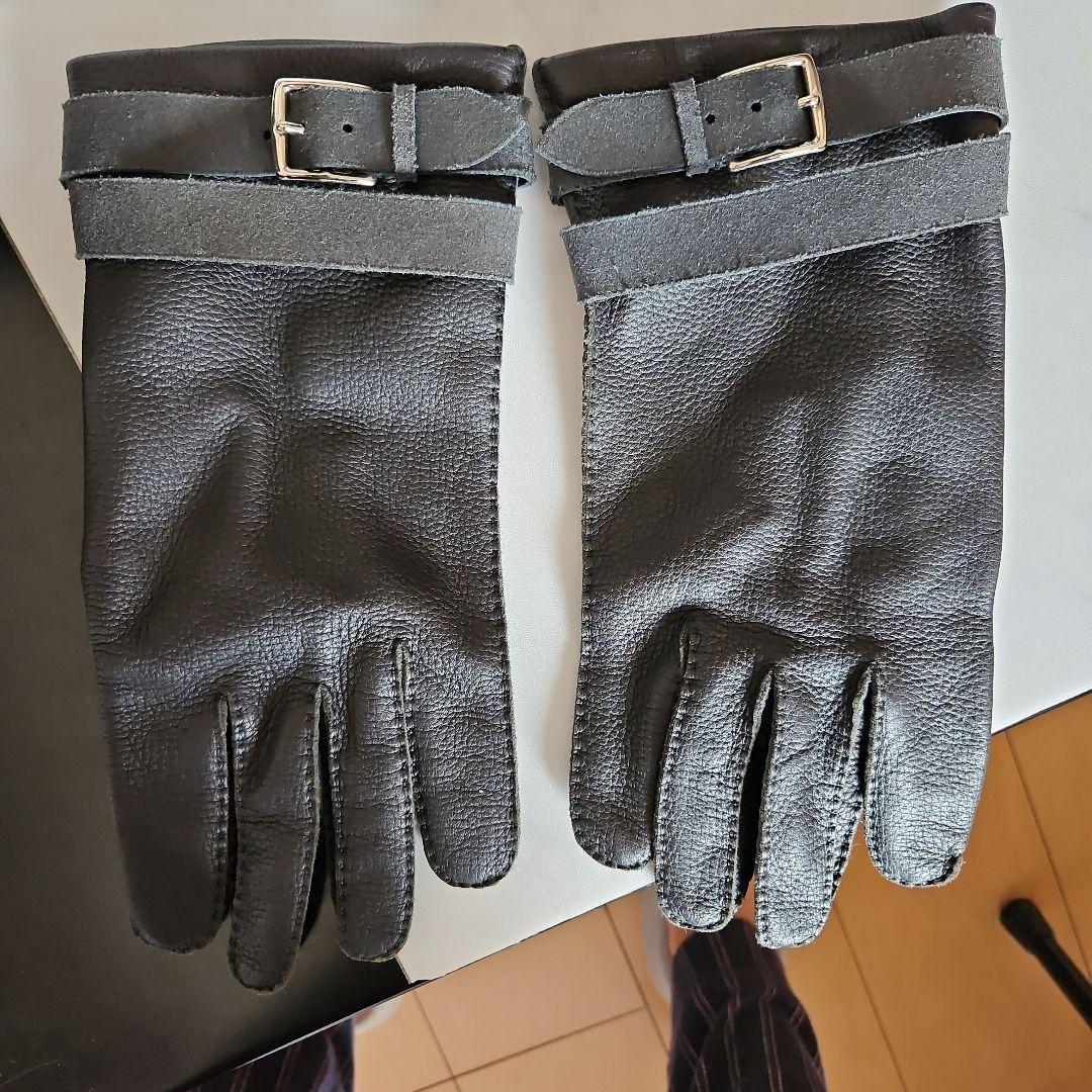 HERMES 黒 レザー 手袋 バックル付き