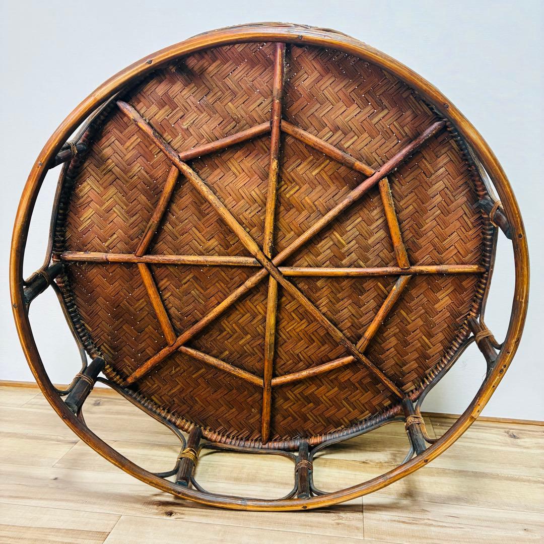 特大 ラタン カントークテーブル　籐 ローテーブル 竹細工 古民具 アジアン雑貨