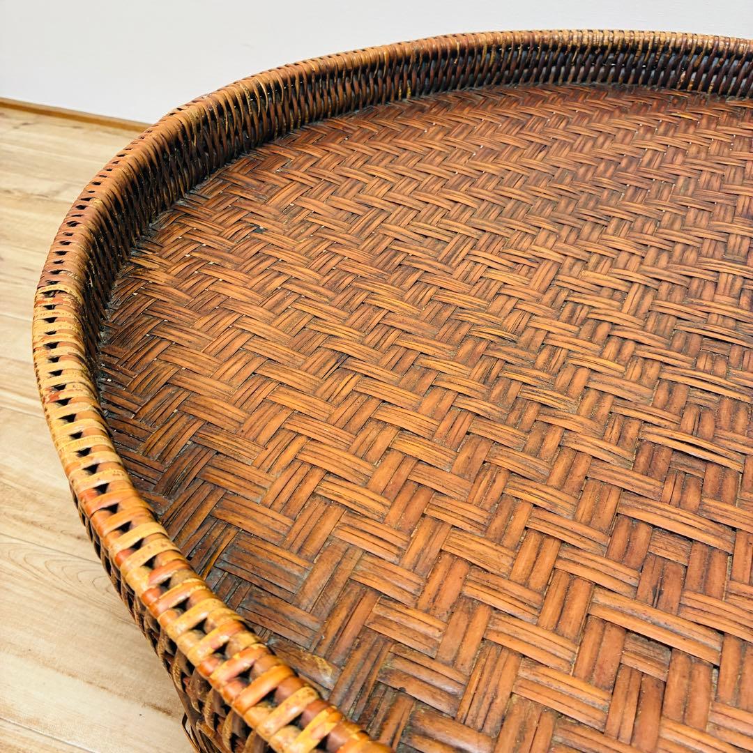 特大 ラタン カントークテーブル　籐 ローテーブル 竹細工 古民具 アジアン雑貨