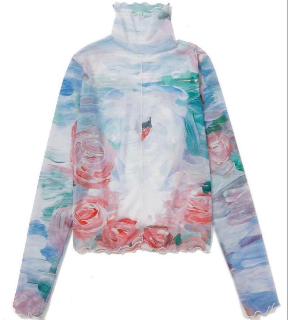 POPPYあさぎーにょ　 フラワーシースルートップス　ブルー　スワン