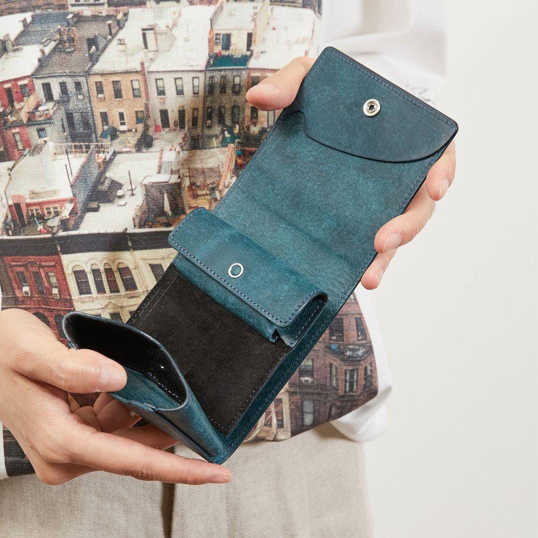 【美品・NAVY】プエブロレザー使用com-ono SLIM-005pb