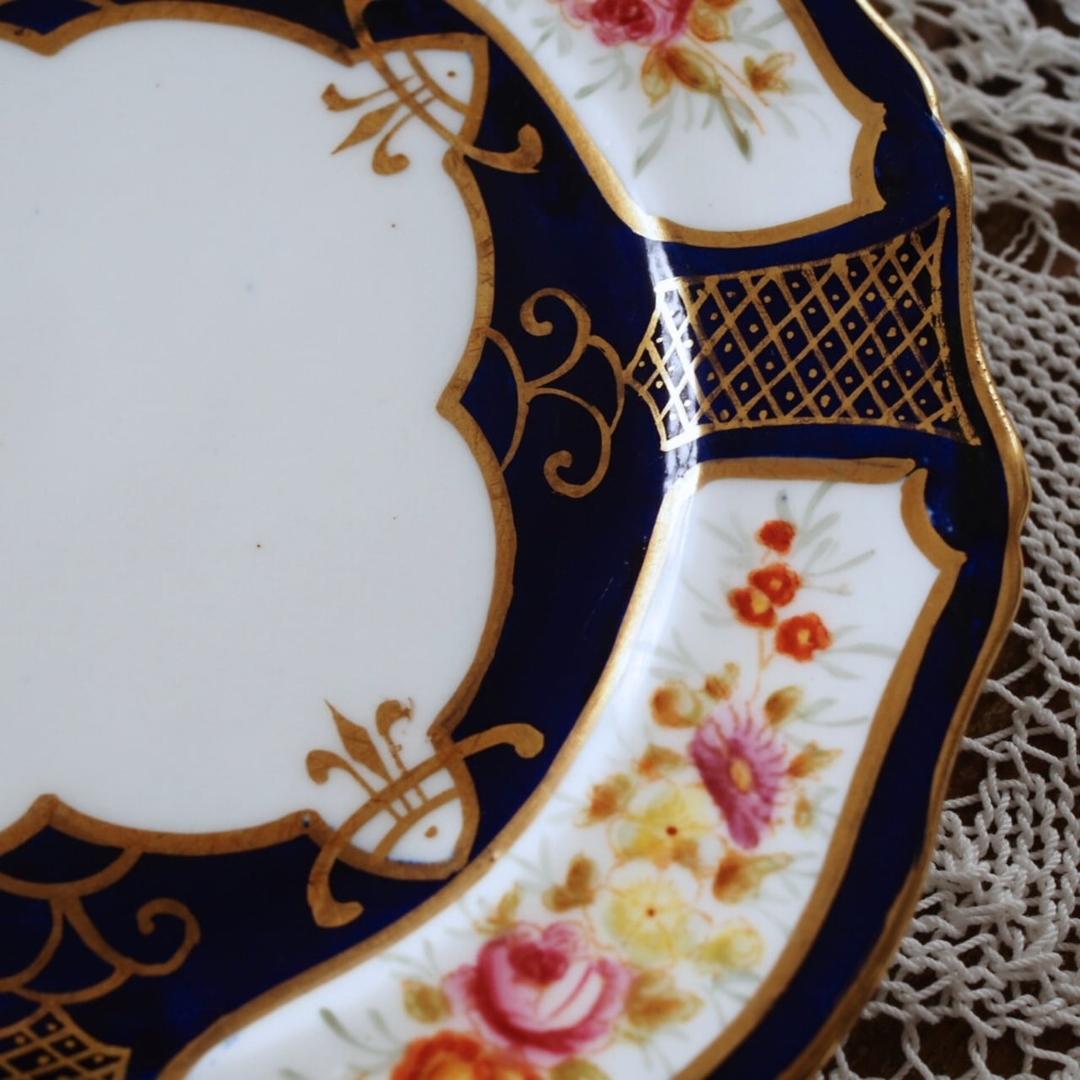 素敵　英国ハマースレイ　コバルト＆ゴールド　ローズ　プレート２枚　F3