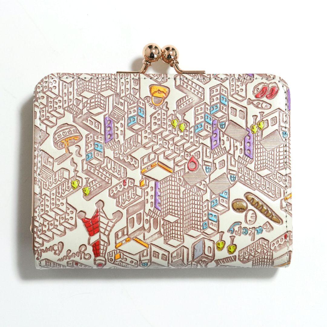 【未使用品】友禅文庫 マップ柄 がま口二つ折り財布 牛革 日本製