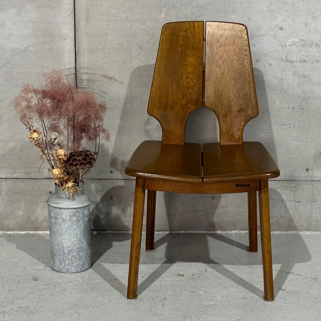 ✦浜本工芸✦ダイニング チェア 昭和アンティーク 無垢材 椅子 レトロ家具