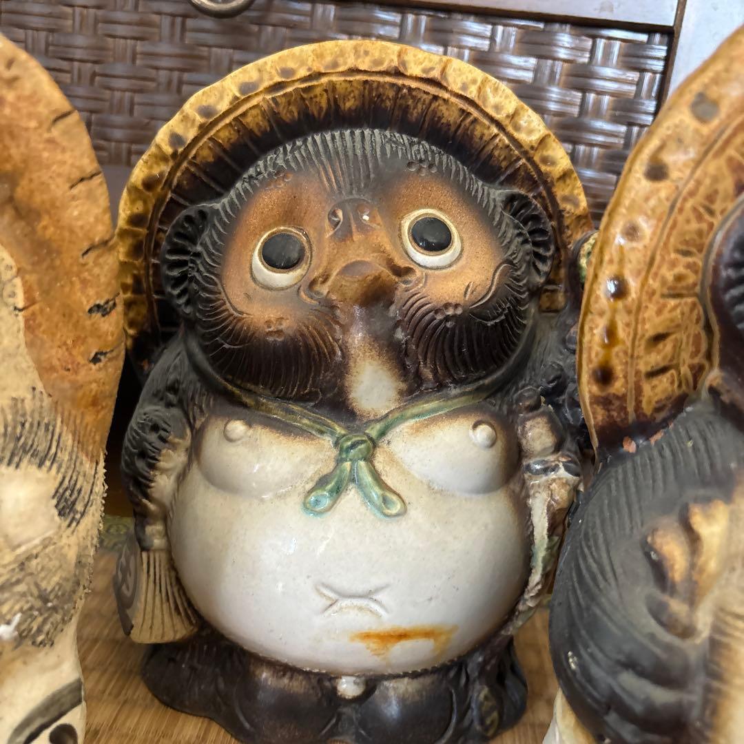 信楽焼 たぬき 置物 4体体セット 白狸含 昭和レトロ