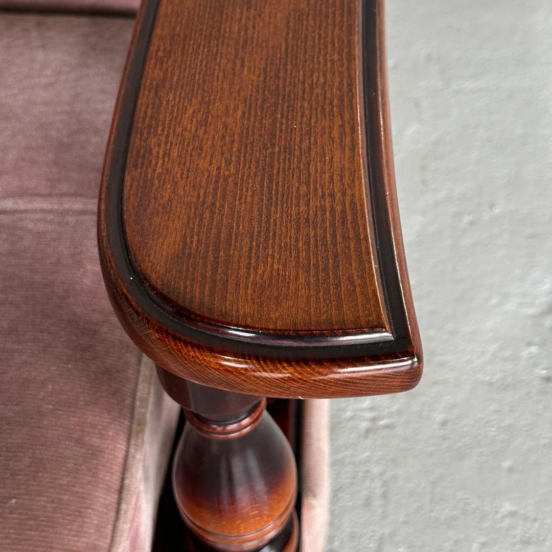 ✦80s✦ 昭和レトロ 三人掛けソファー ベロア生地 木製アーム アンティーク