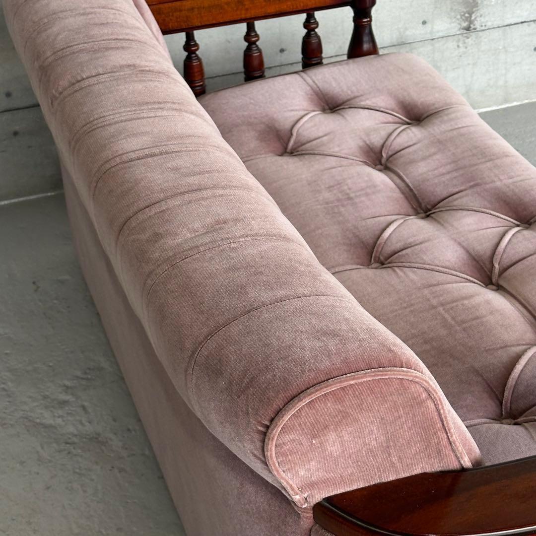 ✦80s✦ 昭和レトロ 三人掛けソファー ベロア生地 木製アーム アンティーク
