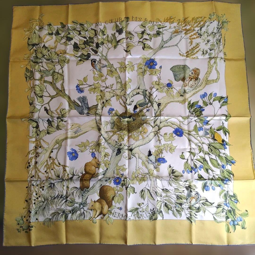 美品‼️HERMES シルクスカーフ 植物動物モチーフ カレ90